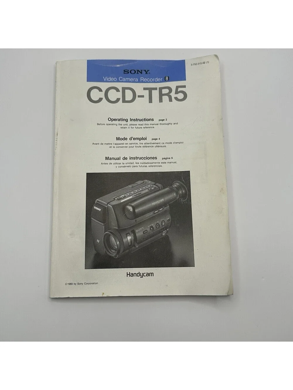 1989 SONY CCD-TR5 VCR 8 HANDYCAM OPERATING INSTRUCTIONS/MANUAL